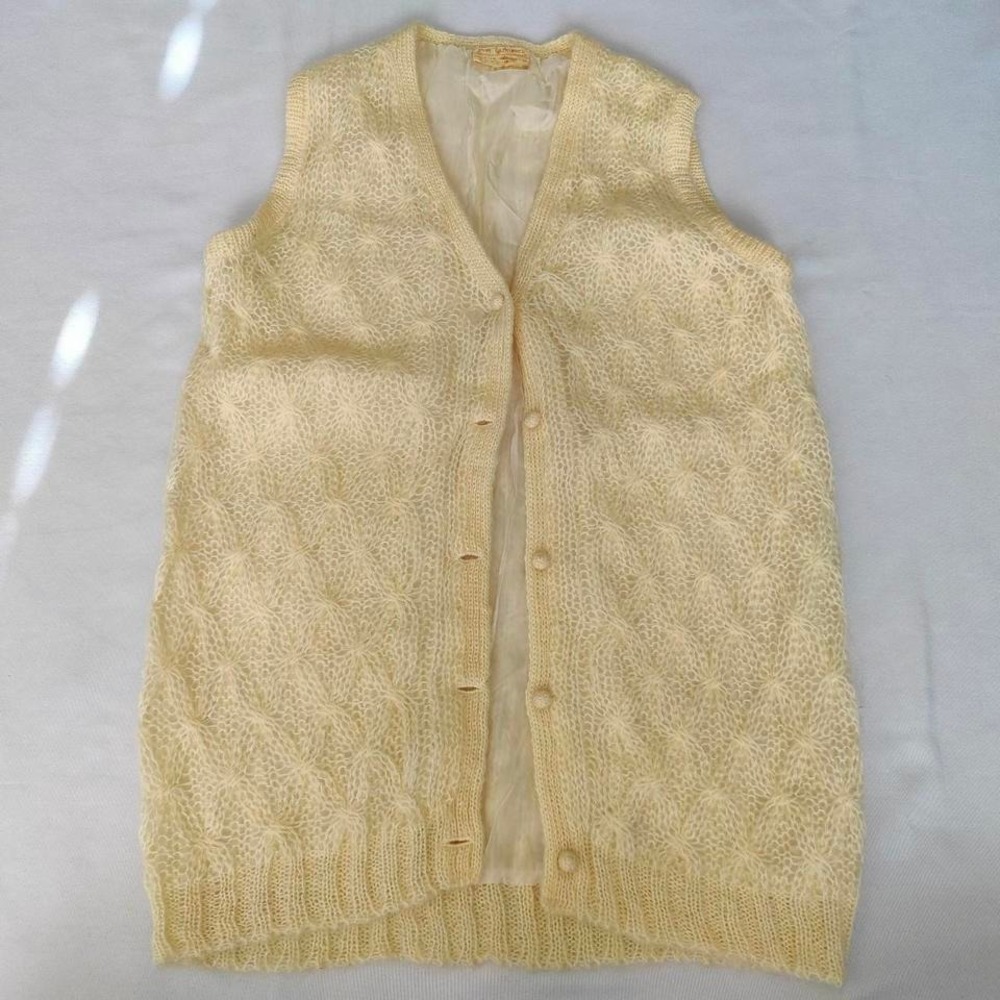 Vtg 90s Mohair Blend Cream Open Knit Lined Vest Womens‎ Medium Coquette Softgirl